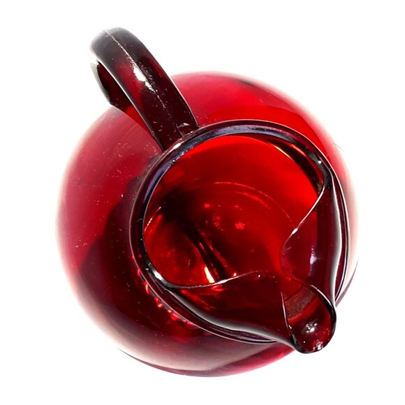 Royal Ruby Red Glass Pitcher Ball Jug Handle Ice Lip 40 oz Retro Style - Picture 5 of 6